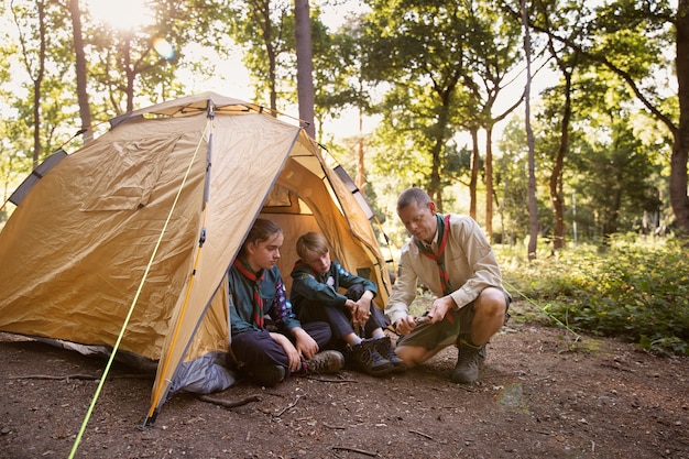 Free photo lifestyle of  boy scouts in the woods