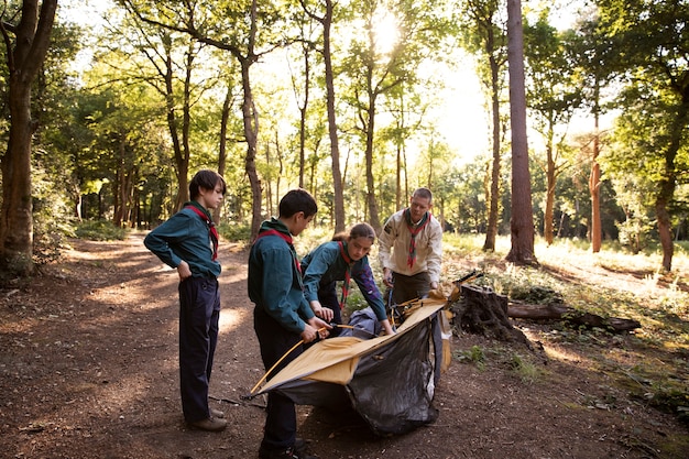 Free photo lifestyle of  boy scouts in the woods