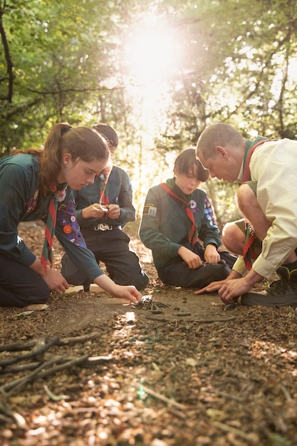 Free photo lifestyle of  boy scouts in the woods