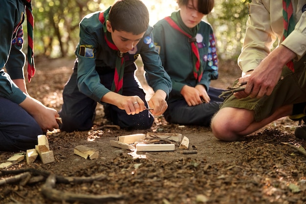 Free photo lifestyle of  boy scouts in the woods