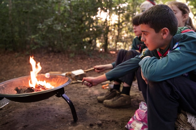 Free Photo lifestyle of  boy scouts in the woods