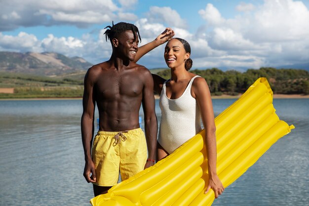 Lifestyle of people swimming in lake