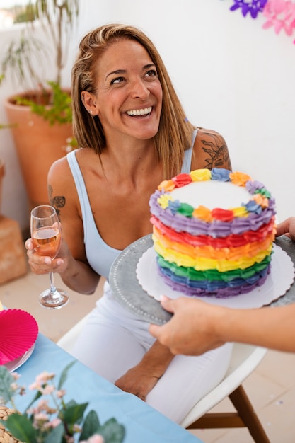 Free Photo lifestyle queer couples celebrating birthday