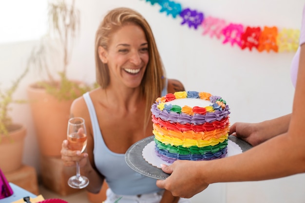 Lifestyle queer couples celebrating birthday