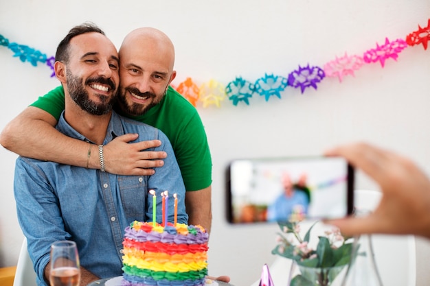 Free Photo lifestyle queer couples celebrating birthday