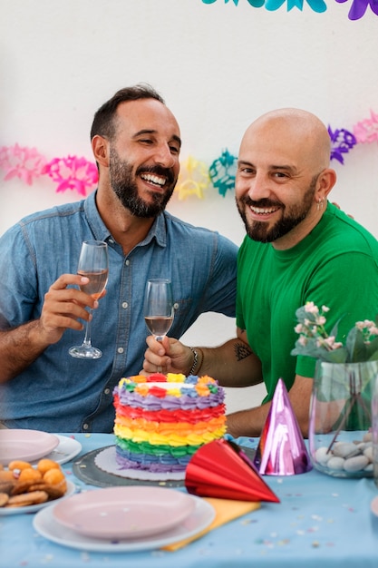 Lifestyle queer couples celebrating birthday