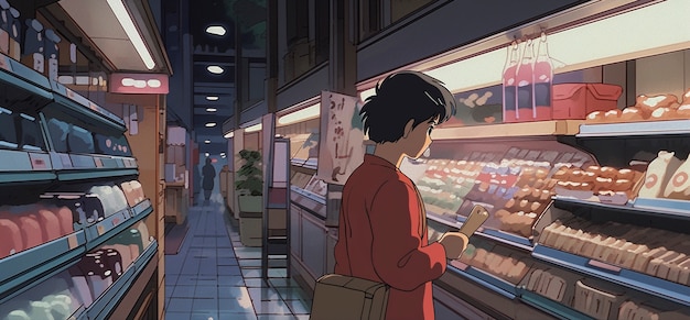 Lifestyle scene with people doing regular tasks in anime style