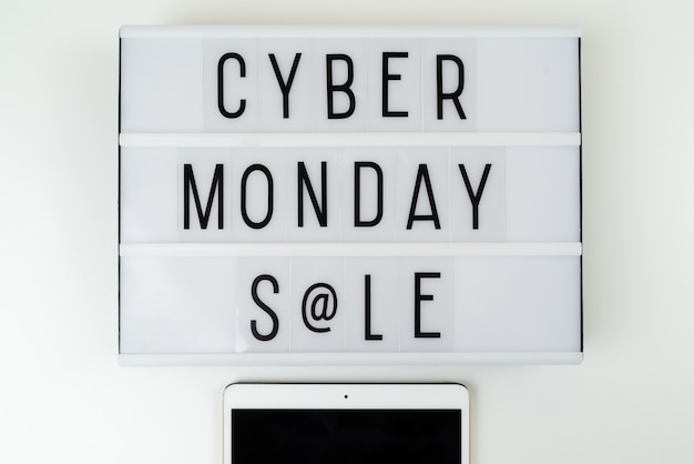 Free photo light box with cyber monday sale written on it