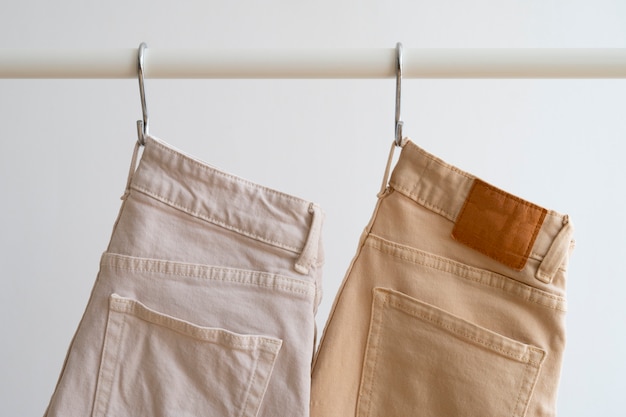 Free photo light brown beige pants indoors still life