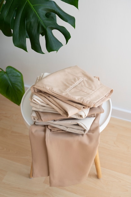 Free photo light brown beige pants indoors still life