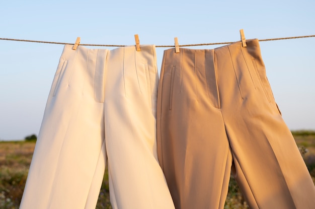 Light brown beige pants outdoors still life