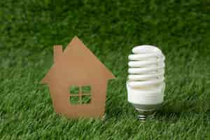 Free photo light bulb with miniature house