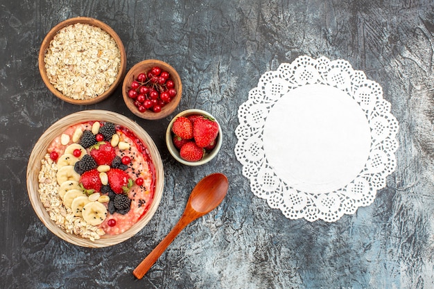 on the light-dark background breakfast health cereal