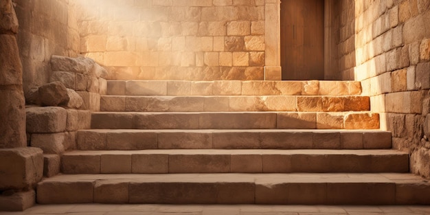 Free Photo light filters through a window illuminating ancient stone steps