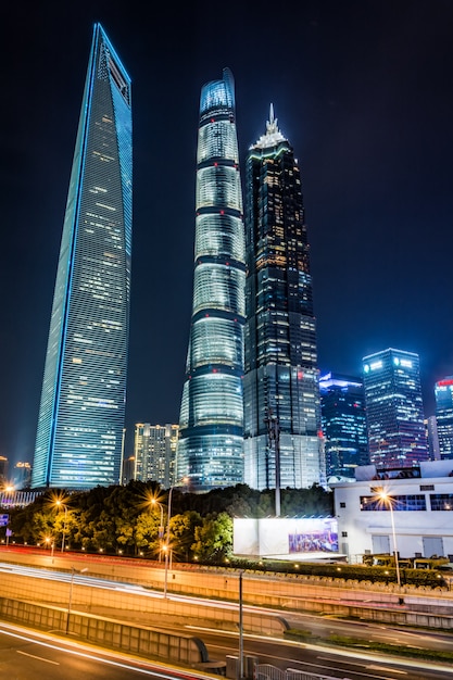 light trails on the modern building background in shanghai china