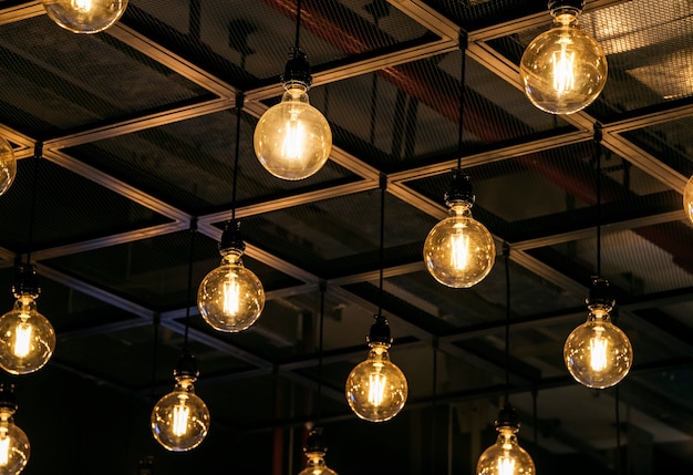 Lightbulbs hanging on the ceiling