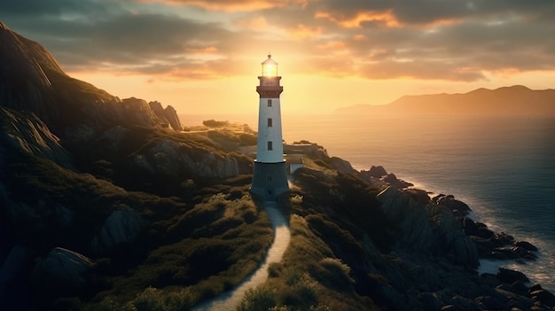 Free photo lighthouse surrounded by water