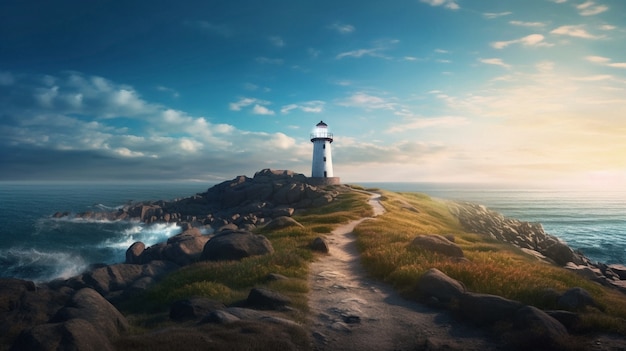 Lighthouse surrounded by water