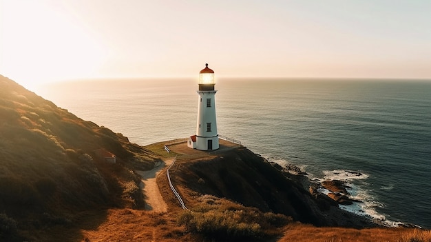 Free photo lighthouse surrounded by water