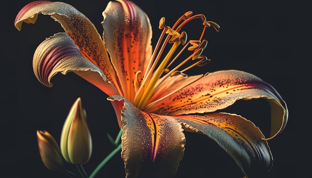 Lily flower on a dark background generative Al