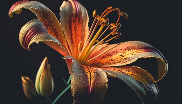 Lily flower on a dark background generative Al