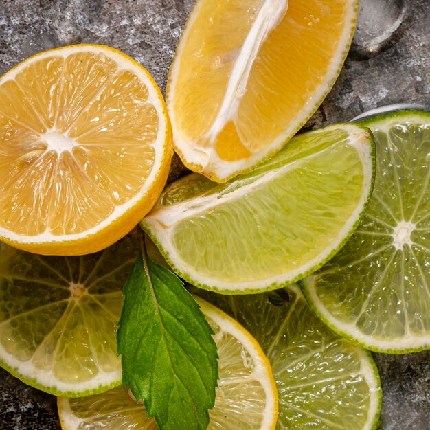 Lime and lemon slices arrangement top view