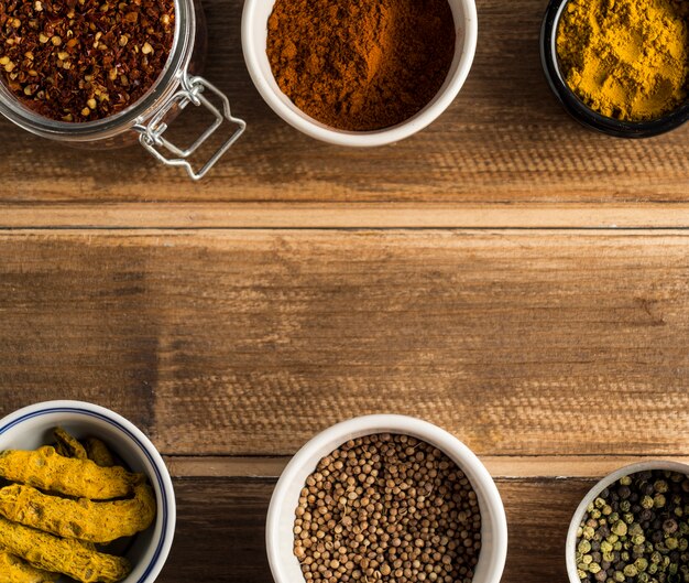 Lines of bowls with spices