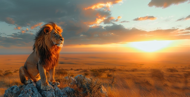 Free Photo lion in dry forest landscape