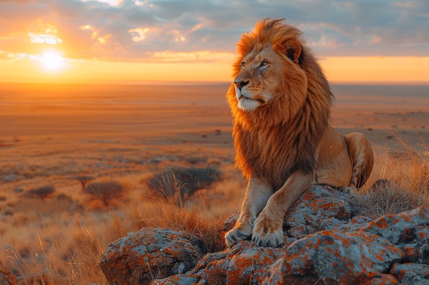 Free Photo lion in dry forest landscape