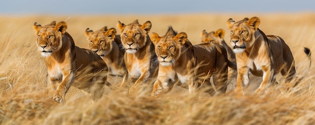 Lion in dry forest landscape