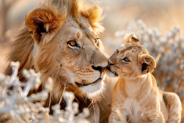 Free Photo lion in dry forest landscape