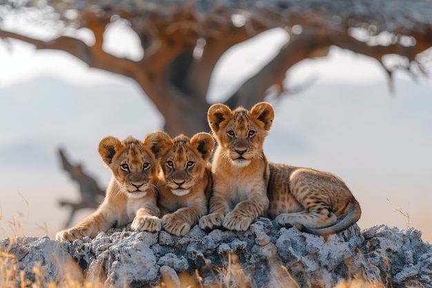 Free photo lion in dry forest landscape