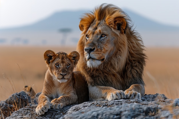 Free photo lion in dry forest landscape