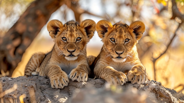 Free Photo lion in dry forest landscape