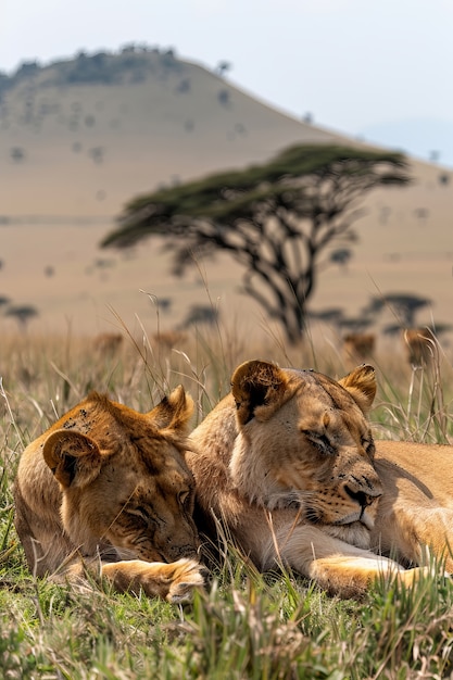 Free Photo lion in dry forest landscape