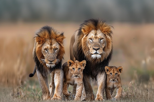 Free Photo lion pride in dry forest