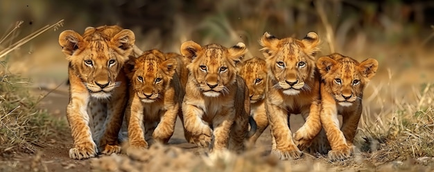 Free Photo lion pride in dry forest