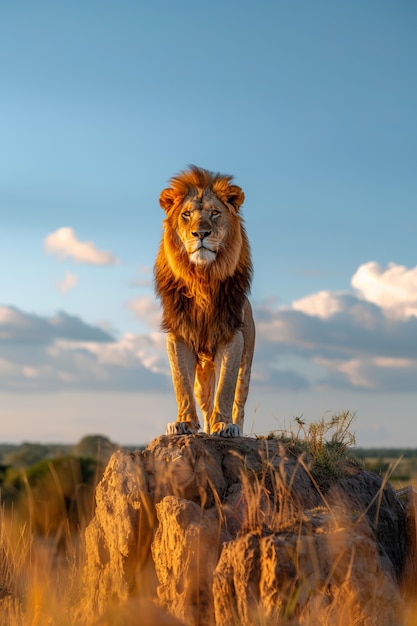 Free photo lion pride in dry forest