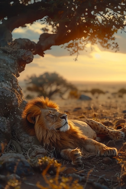 Free Photo lion pride in dry forest