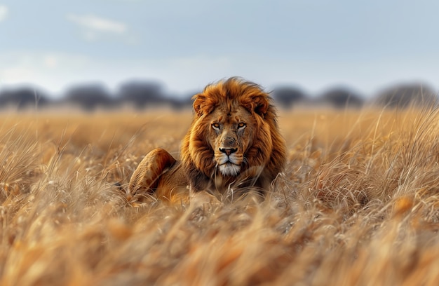 Free photo lion pride in dry forest