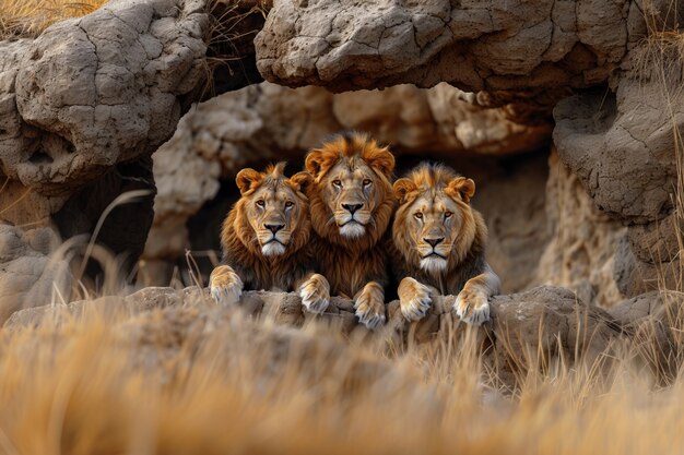 Lion pride in dry forest