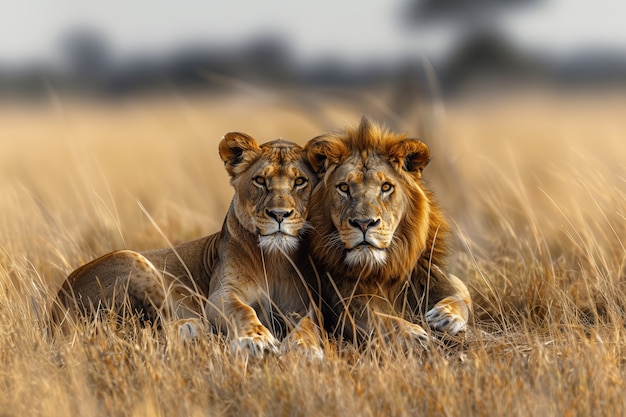 Lion pride in dry forest