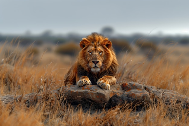 Free photo lion pride in dry forest