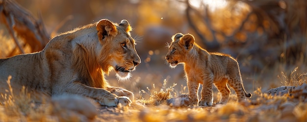 Free Photo lion pride in dry forest