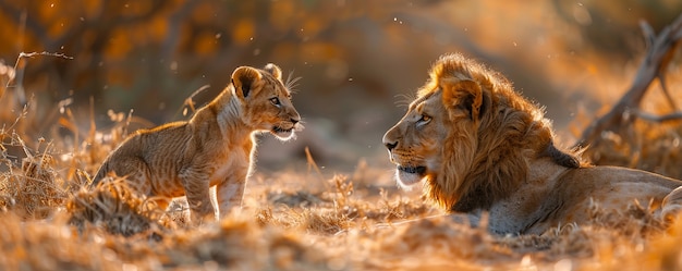 Free photo lion pride in dry forest