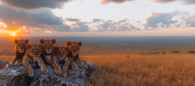 Lion pride in dry forest