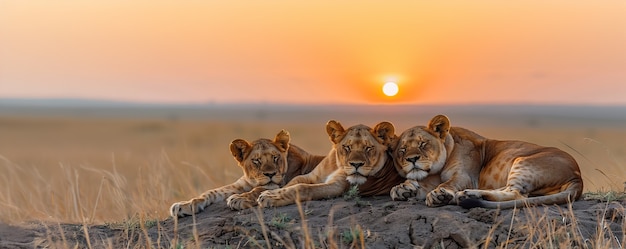 Free Photo lion pride in dry forest