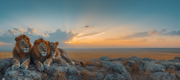 Free Photo lion pride in dry forest