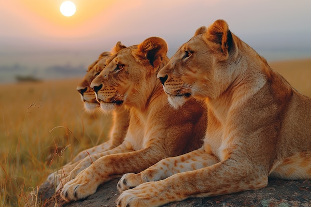 Free photo lion pride in dry forest