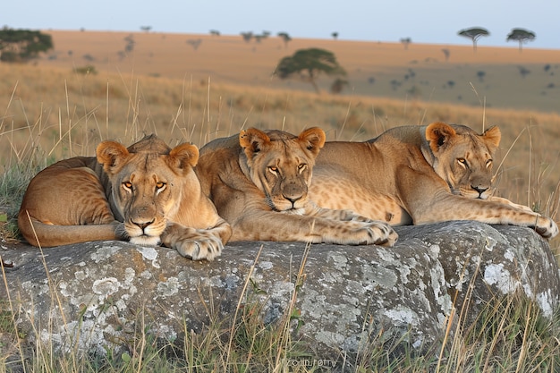 Free Photo lion pride in dry forest